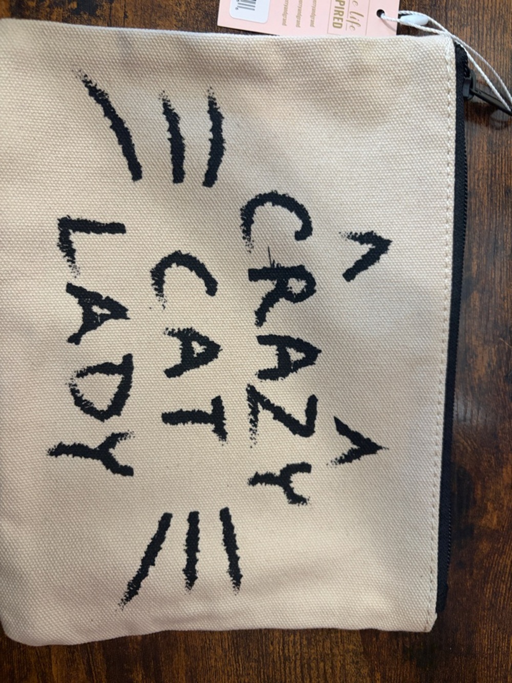 NWT - Crazy Cat Lady Canvas Zip Pouch - Black on Cream